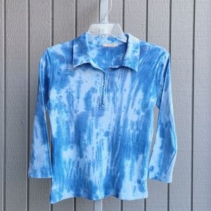 Forever 21 | EUC Tie-Dye 1/4 Snap Polo 3/4 Sleeves Women's Medium Sky Blue